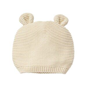 Unisex Baby Knit Hat Soft Garter Bear Ears Ribbed Trim Classic Cute